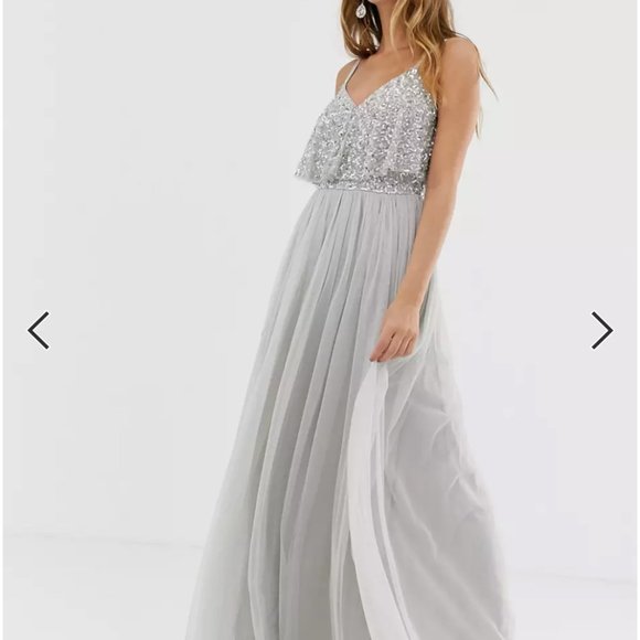 Maya Petite delicate embellished overlay cami maxi dress in silver - Picture 4 of 4